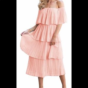Pink off the shoulder tiered dress